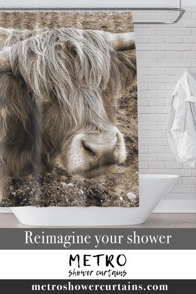 Brown Furry Highland Cow Shower Curtain