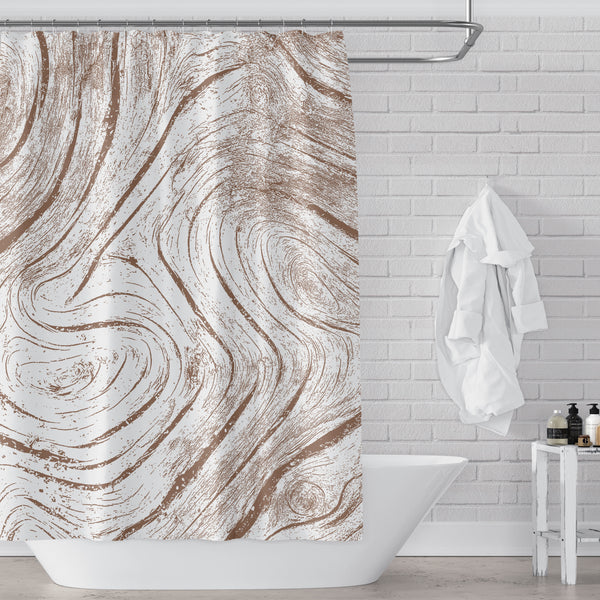 Burly Sienna Brown on White Driftwood Art Print Shower Curtain - Metro Shower Curtains