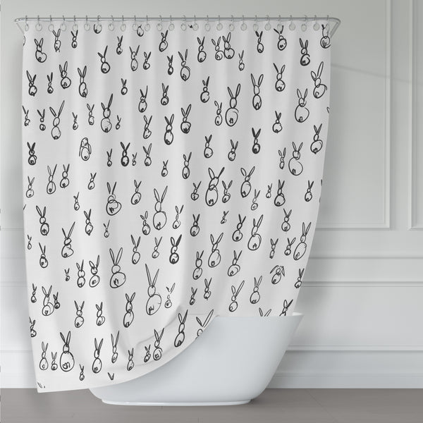 Bunny Butts Black and White Whimsical Shower Curtains