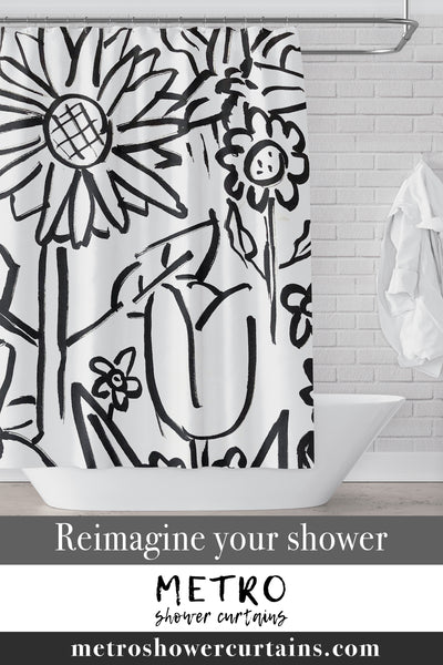 Black and White Flowers Coloring Page Shower Curtain