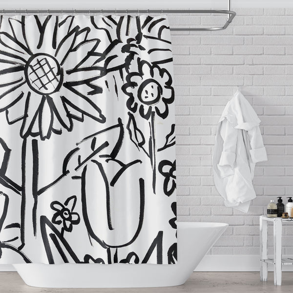 Black and White Flowers Coloring Page Shower Curtain