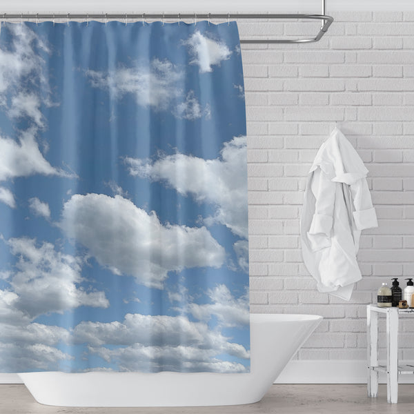 Clouds on a Summer Day Blue and White Fabric Shower Curtain - Metro Shower Curtains