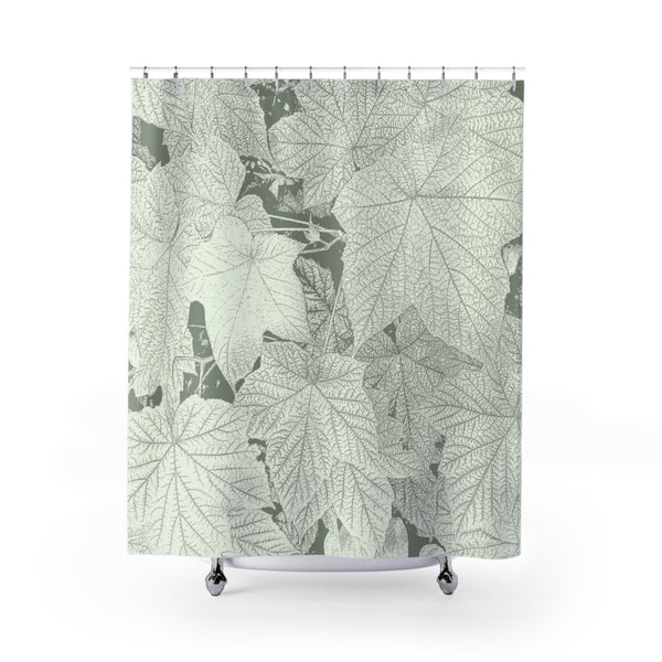 Canadian Raspberry Leaves Sage Green Shower Curtain