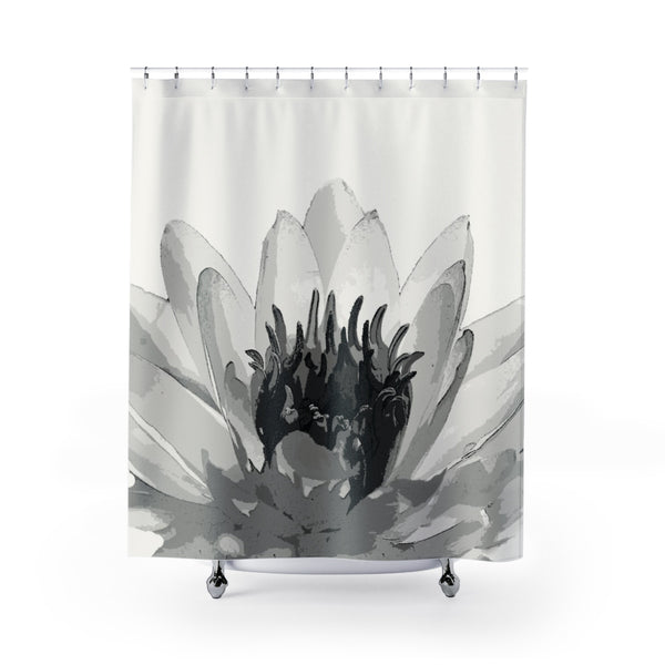 Giant Water Lily Black and White Spa Shower Curtain - Metro Shower Curtains