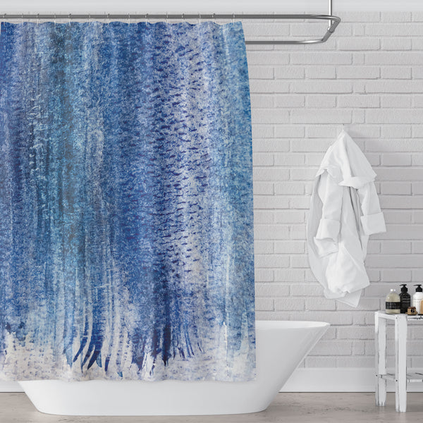 Dark Blue Abstract Watercolor Stripes / Contemporary Coastal Shower Curtain - Metro Shower Curtains