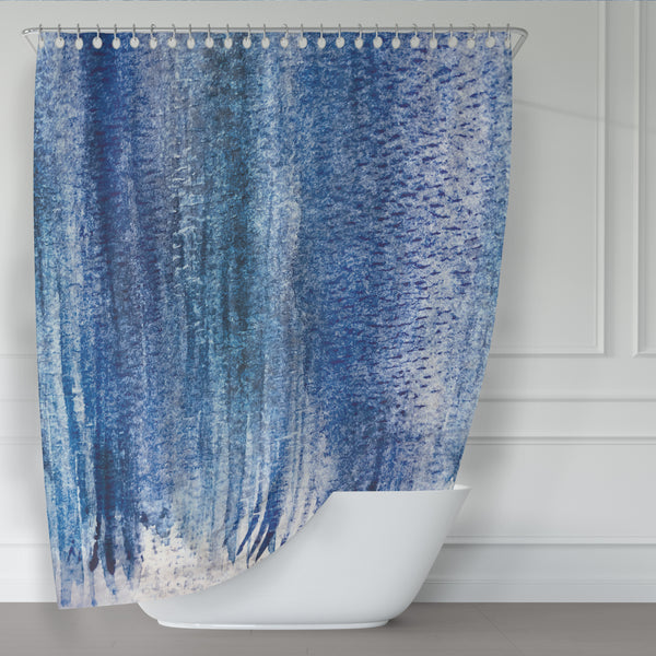 Dark Blue Abstract Watercolor Stripes / Contemporary Coastal Shower Curtain - Metro Shower Curtains