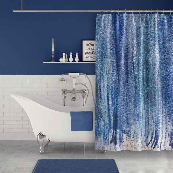 Dark Blue Abstract Watercolor Stripes / Contemporary Coastal Shower Curtain - Metro Shower Curtains