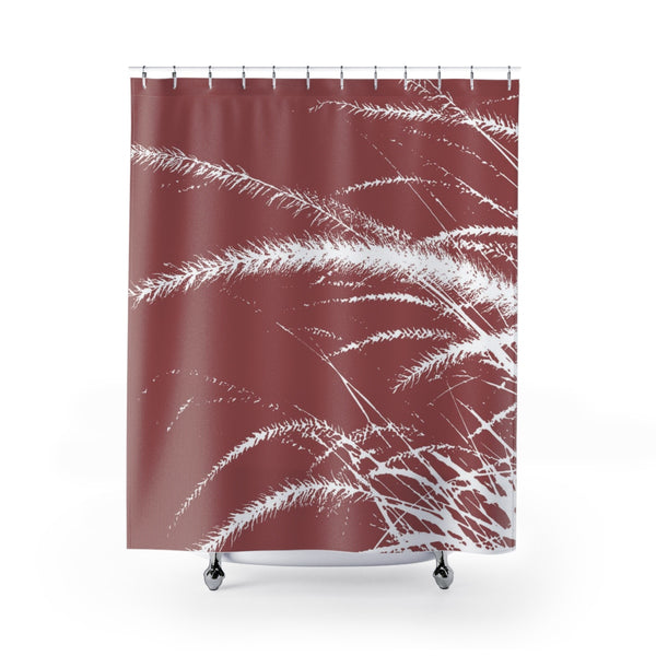 Brick Red & White Pampas Grass Print Shower Curtain - Metro Shower Curtains