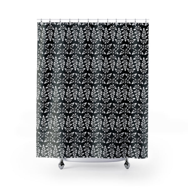 Black and White Astilbe Leaf / Natural Photographic Damask-Style Pattern Shower Curtain - Metro Shower Curtains