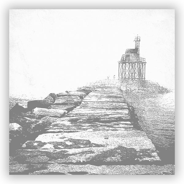 Foggy Coastal Gloucester Breakwater Gray and White Shower Curtain - Metro Shower Curtains