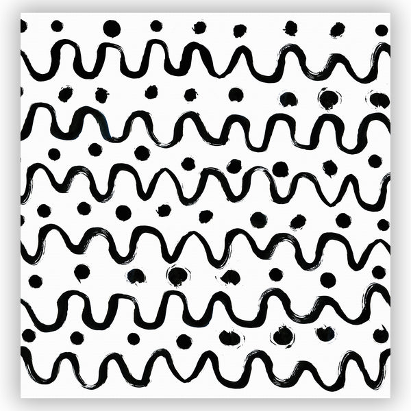 Black on White Scandi Large-Scale Loose Dots & Squiggles Mod Print Shower Curtain - Metro Shower Curtains