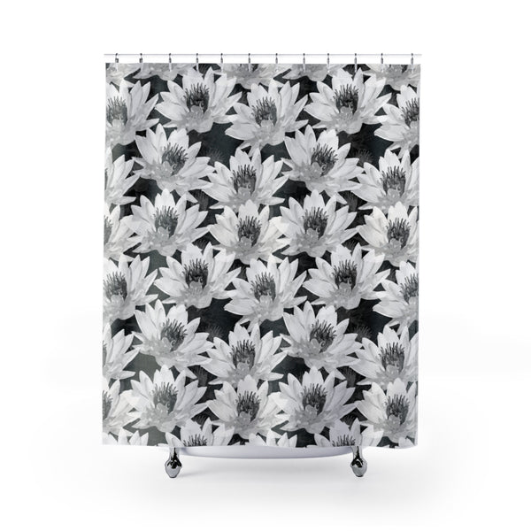 Lotus Flower Black and White Spa Design Shower Curtain - Metro Shower Curtains