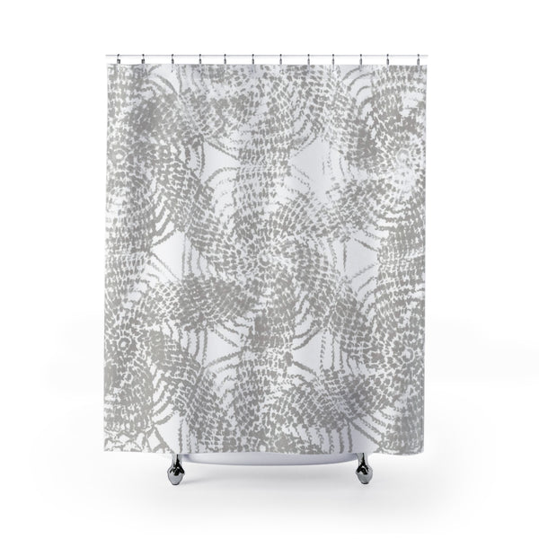 Warm Gray and White Rustic Spiral Pattern Farmhouse Shower Curtain - Metro Shower Curtains