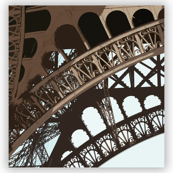 Eiffel Tower Arch Graphic Print Detail Brown and Blue Shower Curtain - Metro Shower Curtains