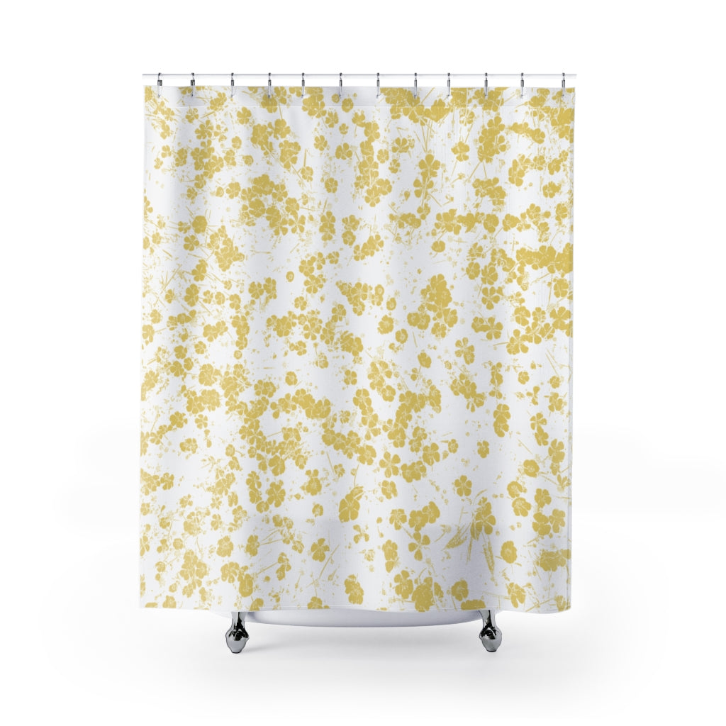White & Mustard Yellow Cowrie Shell Shower Curtain • AfriMod