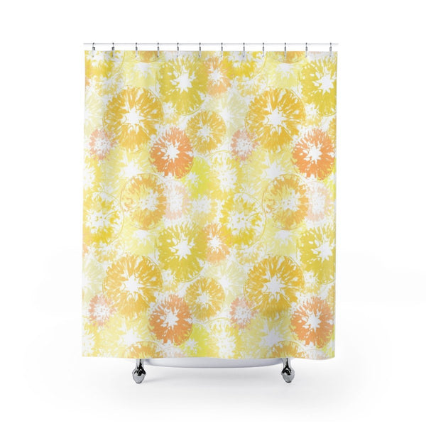 Sunny Yellow Lemon & Orange on White Citrus Print Shower Curtain - Metro Shower Curtains
