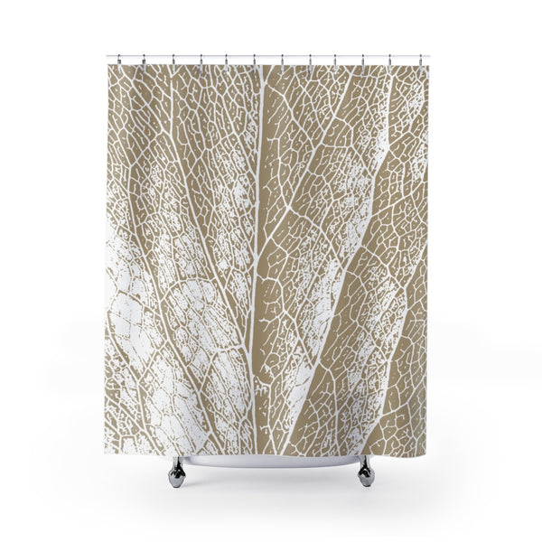 Neutral Tan / Beige & White Leaf Detail Shower Curtain - Metro Shower Curtains