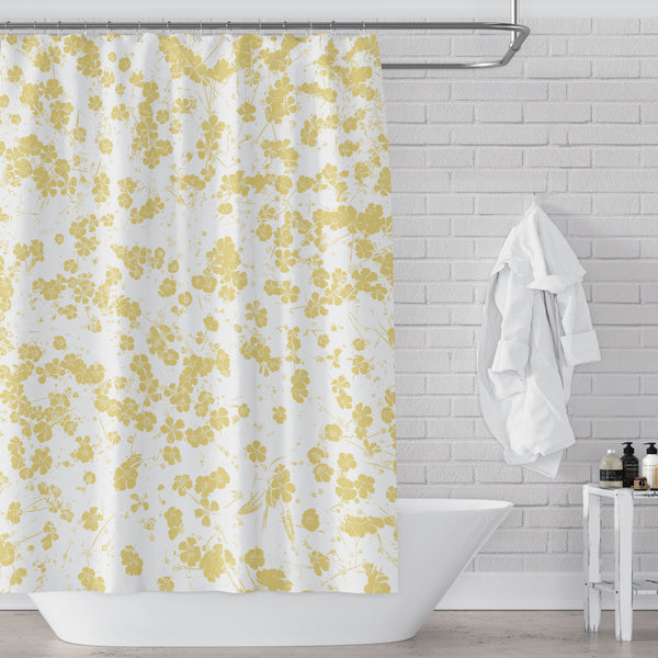 Field of Buttercups Yellow and White Art Print Shower Curtain - Metro Shower Curtains