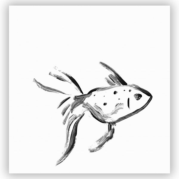 One Fish Shower Curtain:  Black and White Ink Sketch