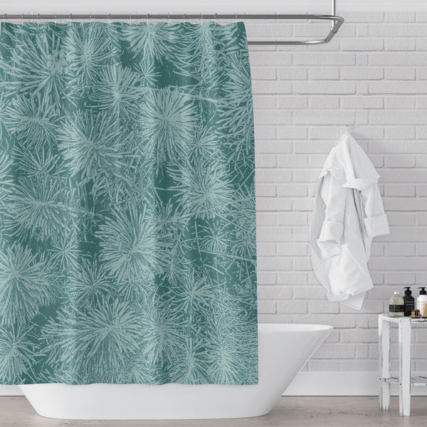 Green Teal Evergreen Needles Shower Curtain