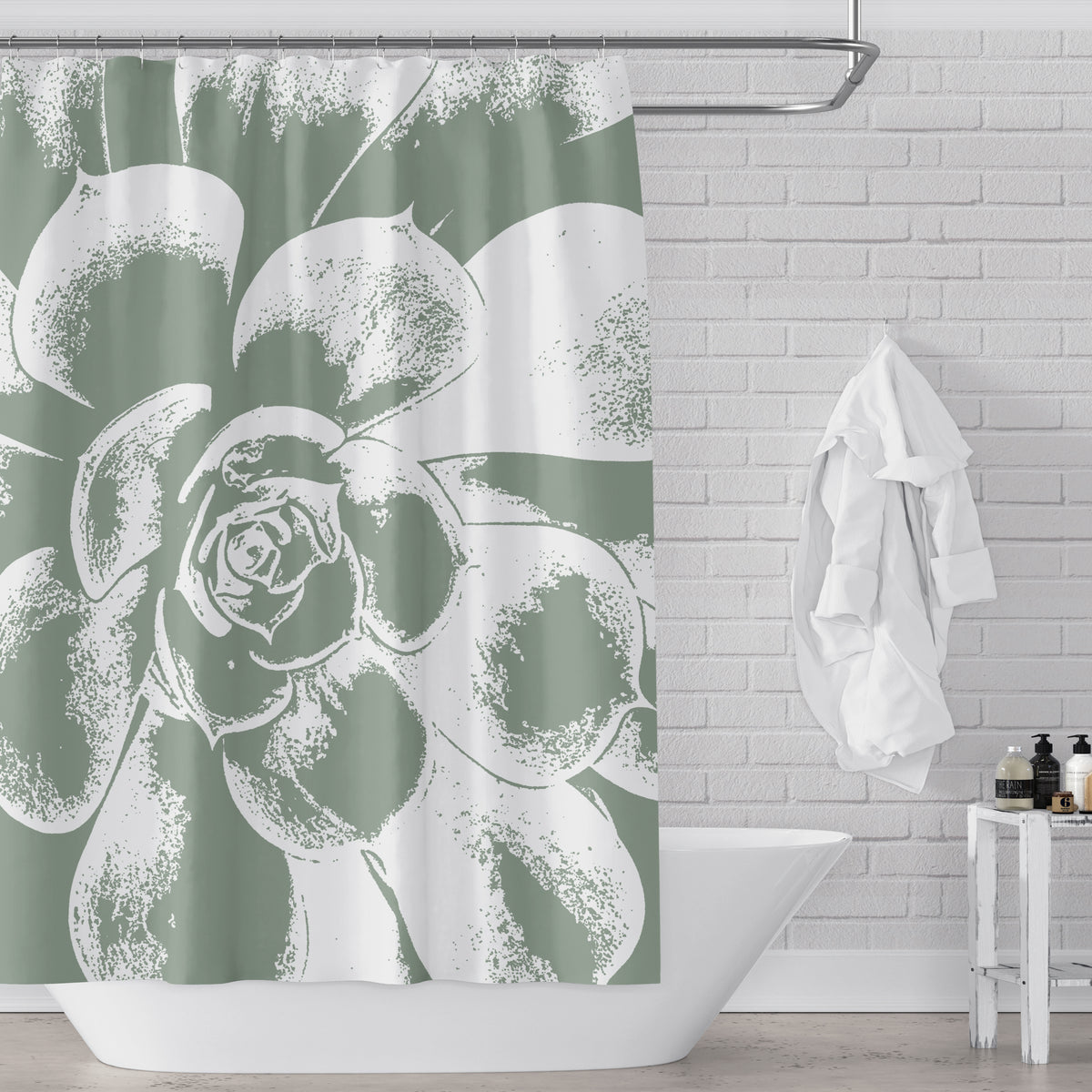 house plant shower curtain Large Green and White Succulent Shower Curtain – Metro Shower Curtains
