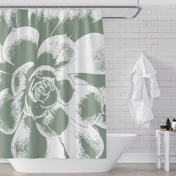 Large Green and White Succulent Shower Curtain - Metro Shower Curtains
