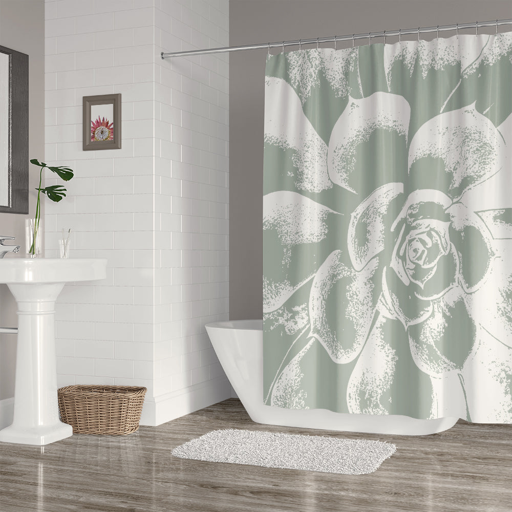Large Green and White Succulent Shower Curtain - Metro Shower Curtains