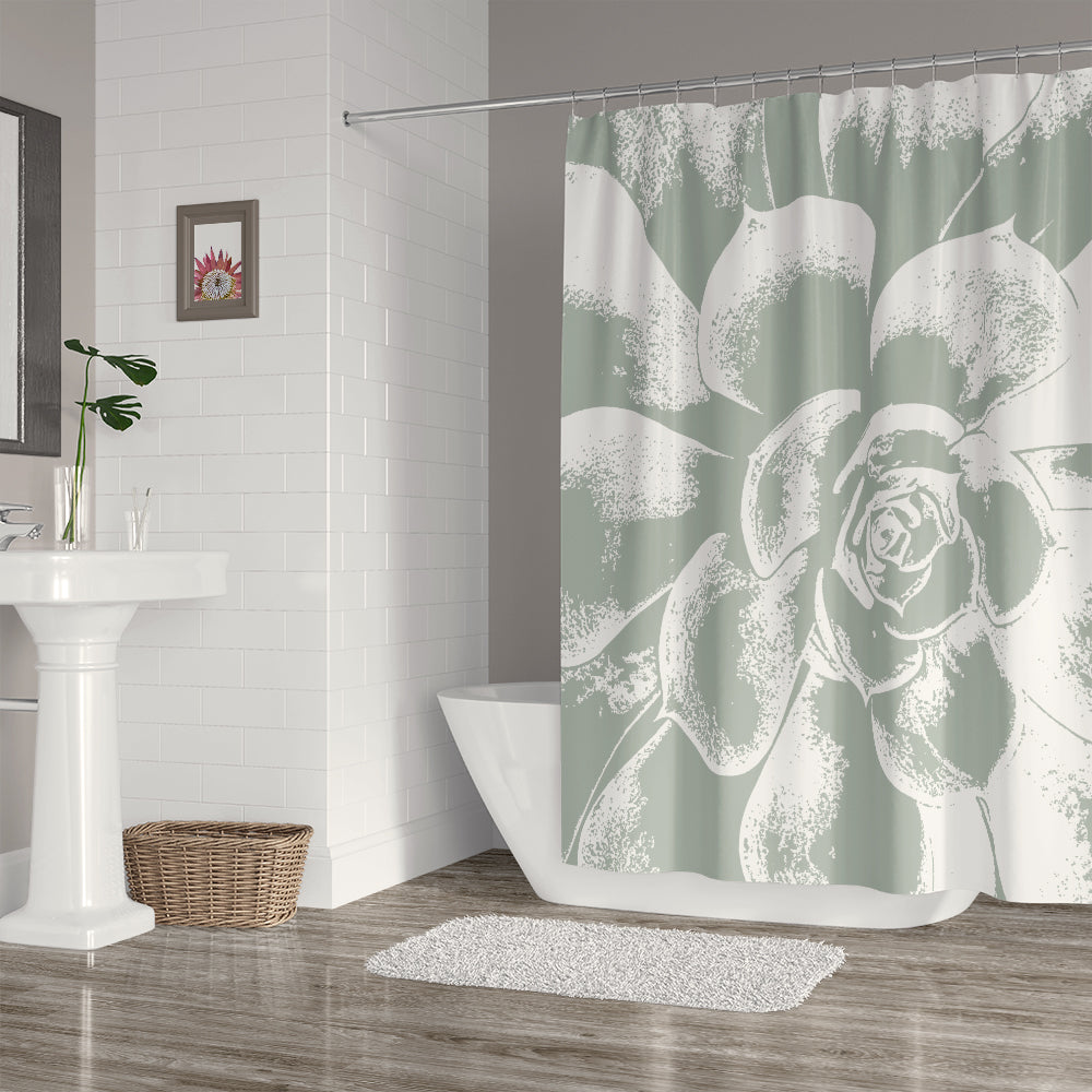 succulent curtains Large Green and White Succulent Shower Curtain