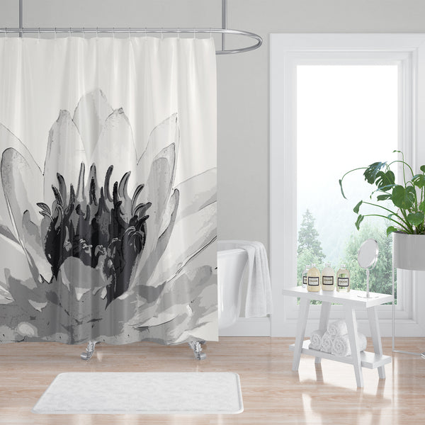 Giant Water Lily Black and White Spa Shower Curtain - Metro Shower Curtains