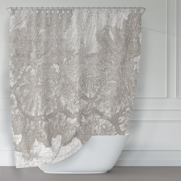 Vintage Grand Canyon Topographical Map Shower Curtain Art in Warm Gray on White - Metro Shower Curtains
