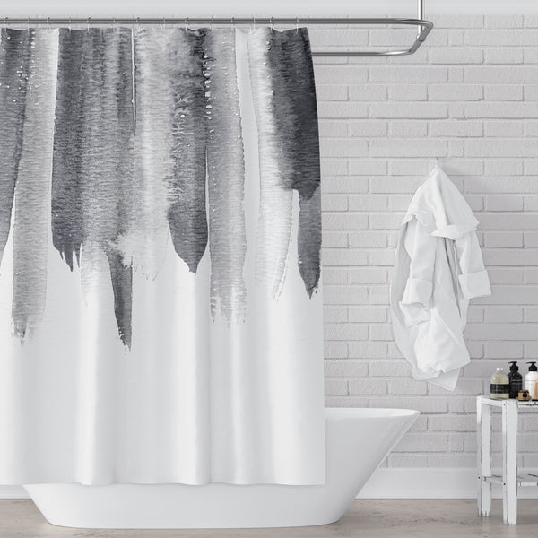 Shades of Gray Watercolor Rain Contemporary Design Shower Curtain - Metro Shower Curtains