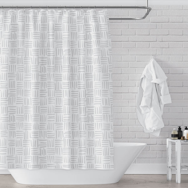 Light Gray on White Basketweave Pattern - Metro Shower Curtains