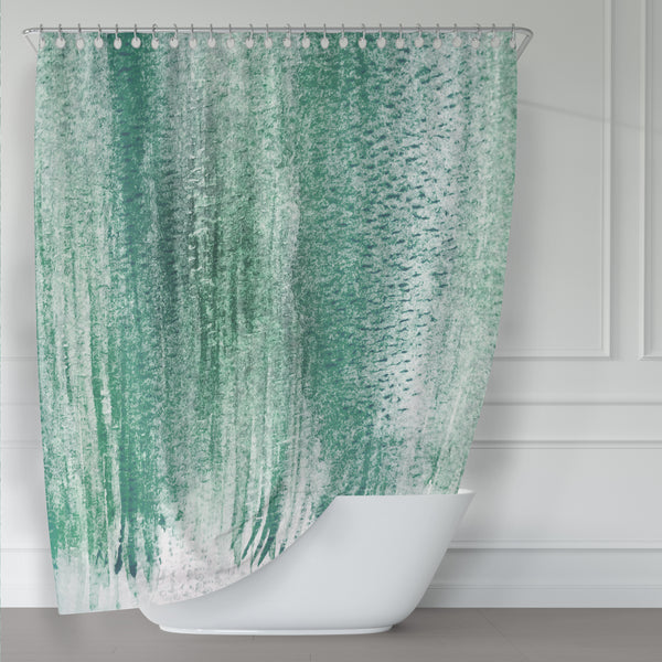 Mossy Forest Green Watercolor Stripes Shower Curtain