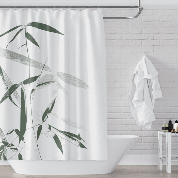 Green and White Bamboo Shower Curtain for Zen Bathroom - Metro Shower Curtains