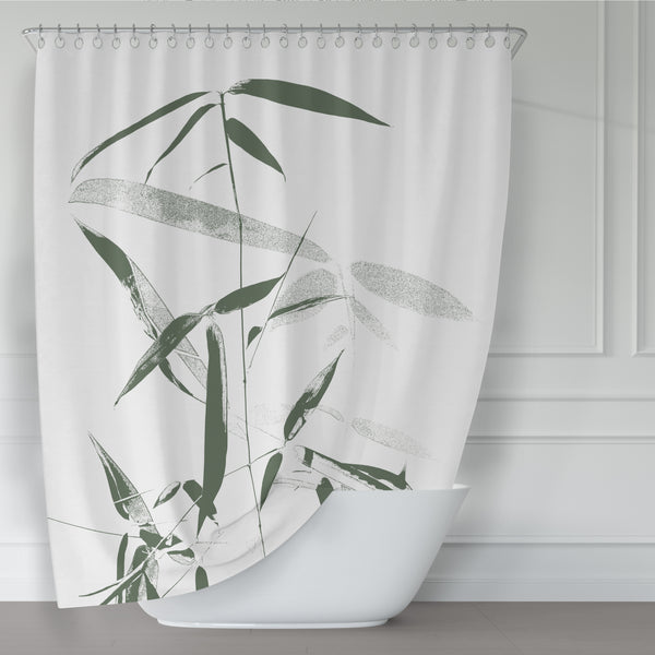 Green and White Bamboo Shower Curtain for Zen Bathroom - Metro Shower Curtains