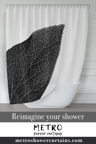 Bold Black and White Hellebore Leaf Shower Curtain