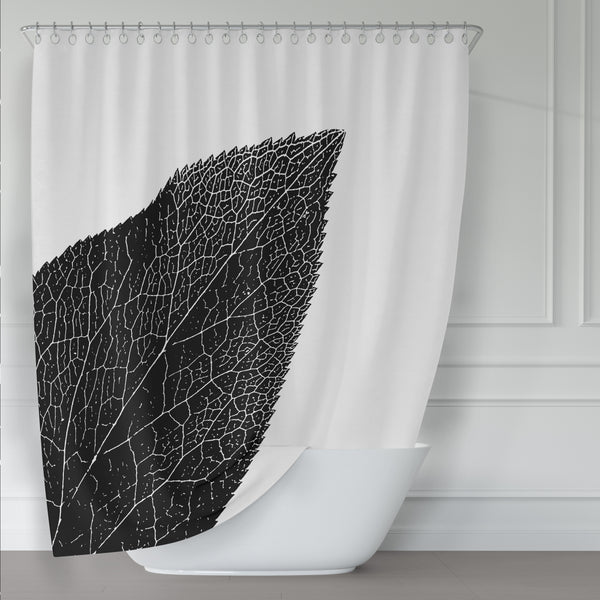 Bold Black and White Hellebore Leaf Shower Curtain