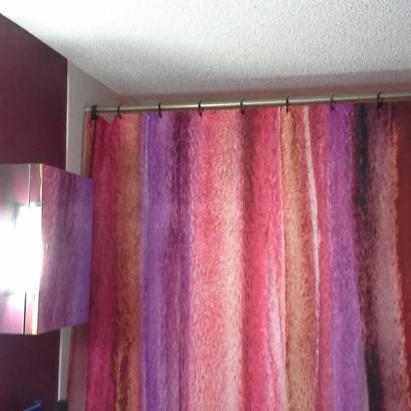 Bold Red Wine Watercolor Stripes Shower Curtain