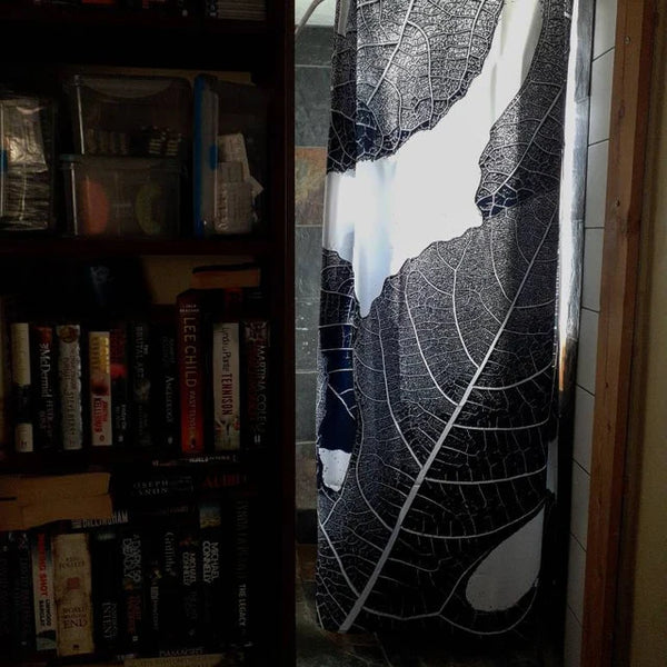 Modern Black and White Fig Leaves Mediterranean Botanical Shower Curtain