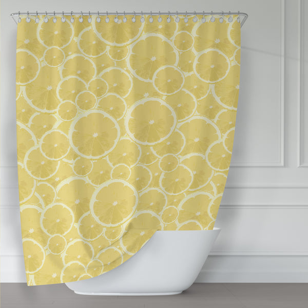 Lemons Forever Printed Yellow Fabric Shower Curtain - Metro Shower Curtains