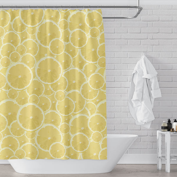 Lemons Forever Printed Yellow Fabric Shower Curtain - Metro Shower Curtains