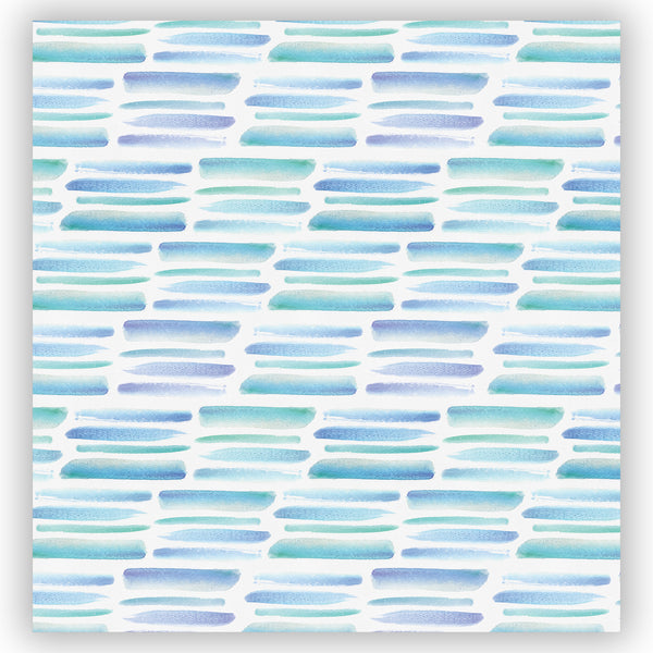 Light Blue Green & Teal Tropical Vibe Watercolor Brush Stroke Pattern Printed Fun / Mod Fabric Shower Curtain - Metro Shower Curtains
