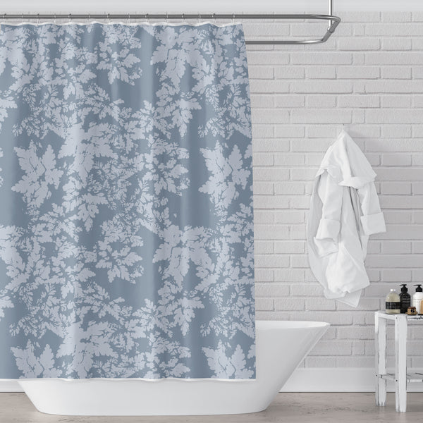 Blue-Gray Leaves Rustic Modern Botanical Print Spa Shower Curtain - Metro Shower Curtains