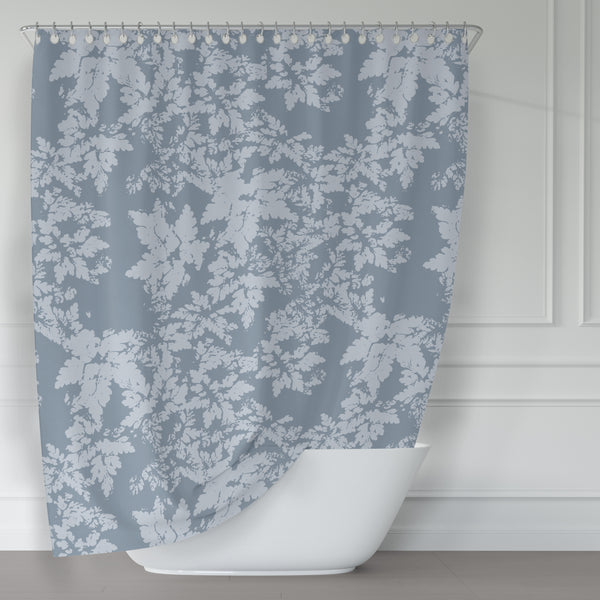 Blue-Gray Leaves Rustic Modern Botanical Print Spa Shower Curtain - Metro Shower Curtains