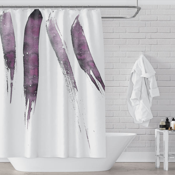 Magenta and Black on White Minimalist Large-Scale Watercolor Art Shower Curtain