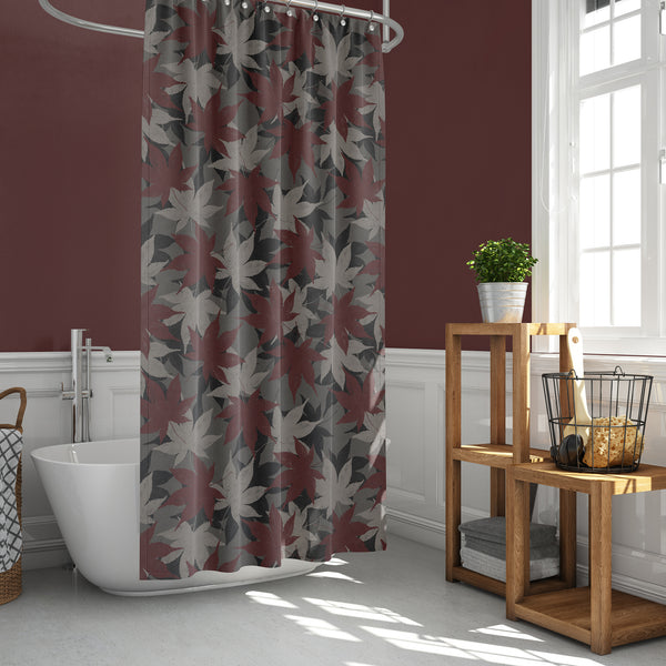 Maroon and Gray Japanese Maple Leaf Shower Curtain - Metro Shower Curtains