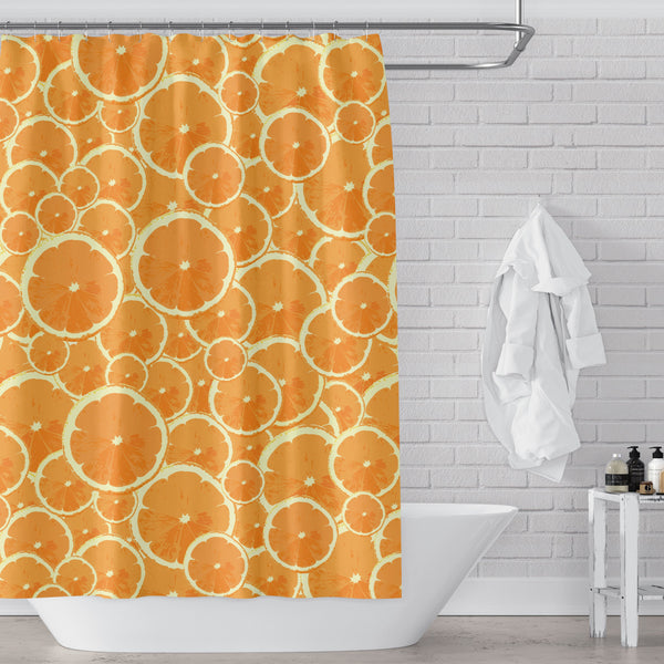 Oranges Citrus Mod Print Shower Curtain - Pattern of Orange Slices, Fun Bathroom Decor - Metro Shower Curtains
