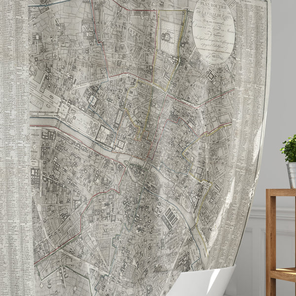 Vintage Map of Paris Shower Curtain - Metro Shower Curtains