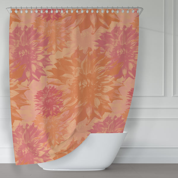 Peach and Pink Dahlia Floral Shower Curtain - Metro Shower Curtains