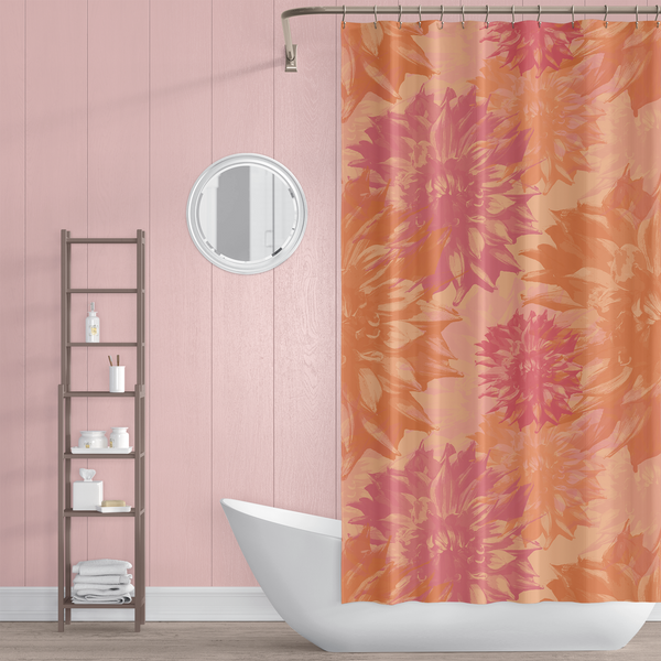 Peach and Pink Dahlia Floral Shower Curtain - Metro Shower Curtains